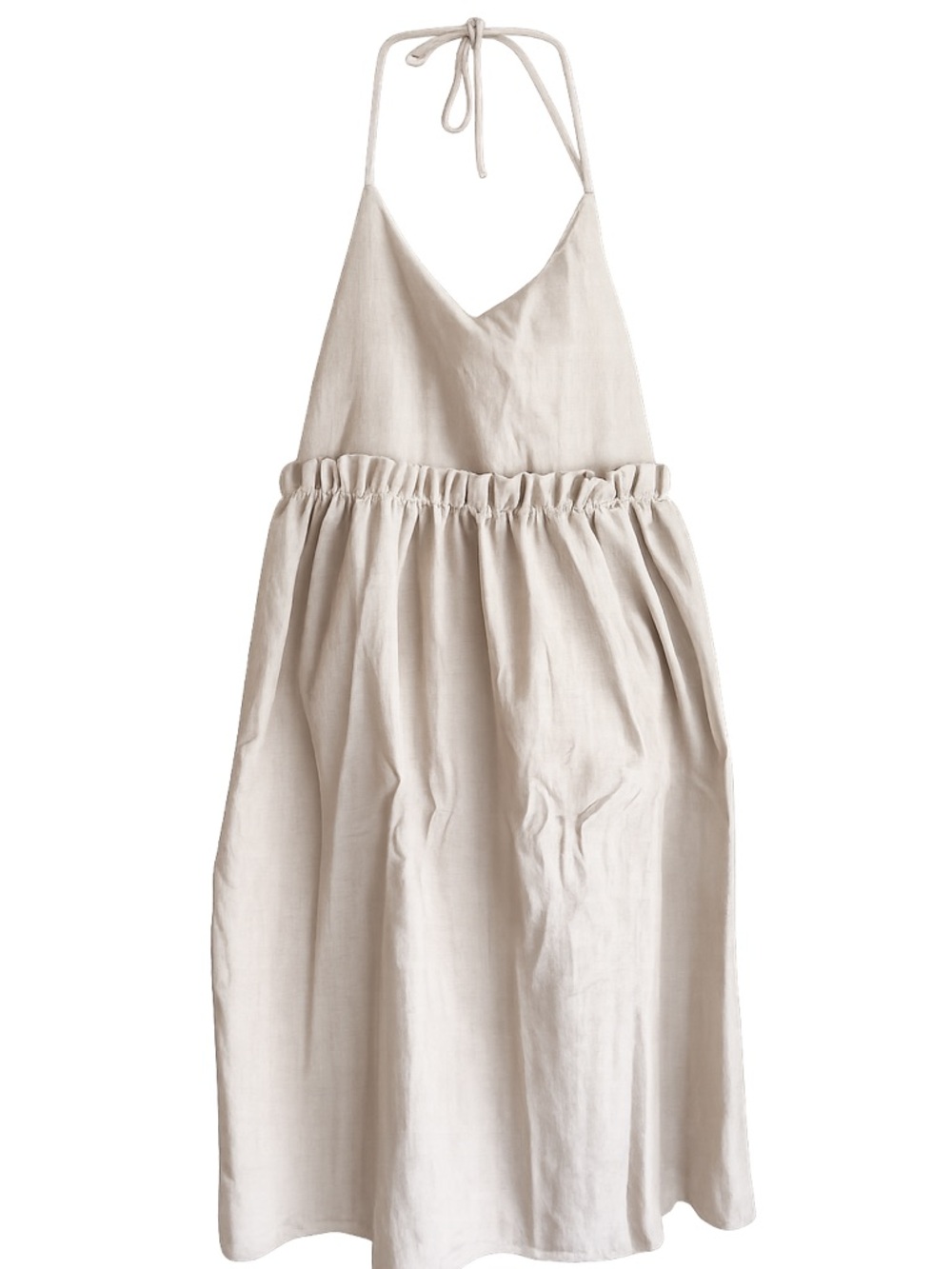 Tie back halter Linen Dress in Light Beige